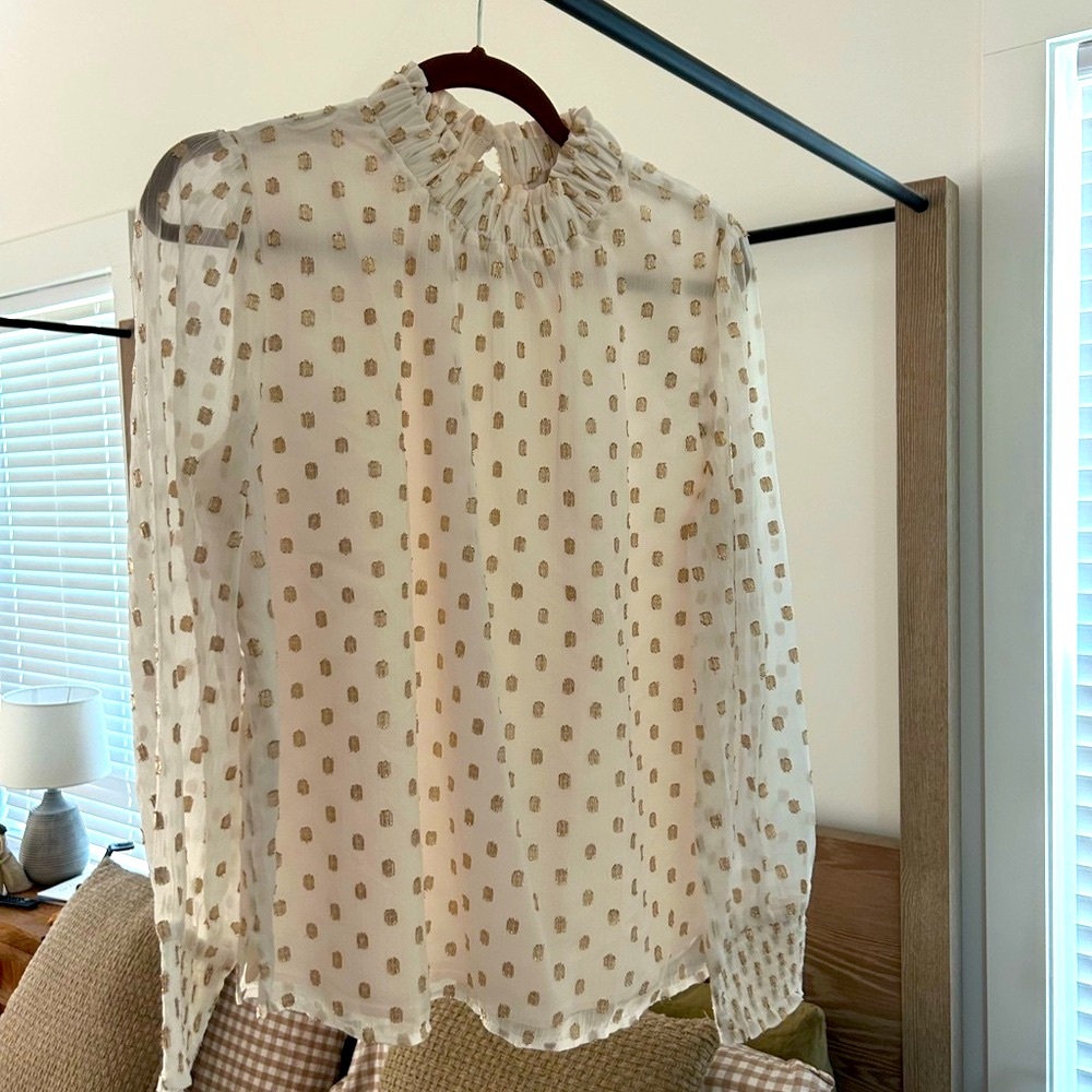 LOFT Cream Blouse with Gold Dots